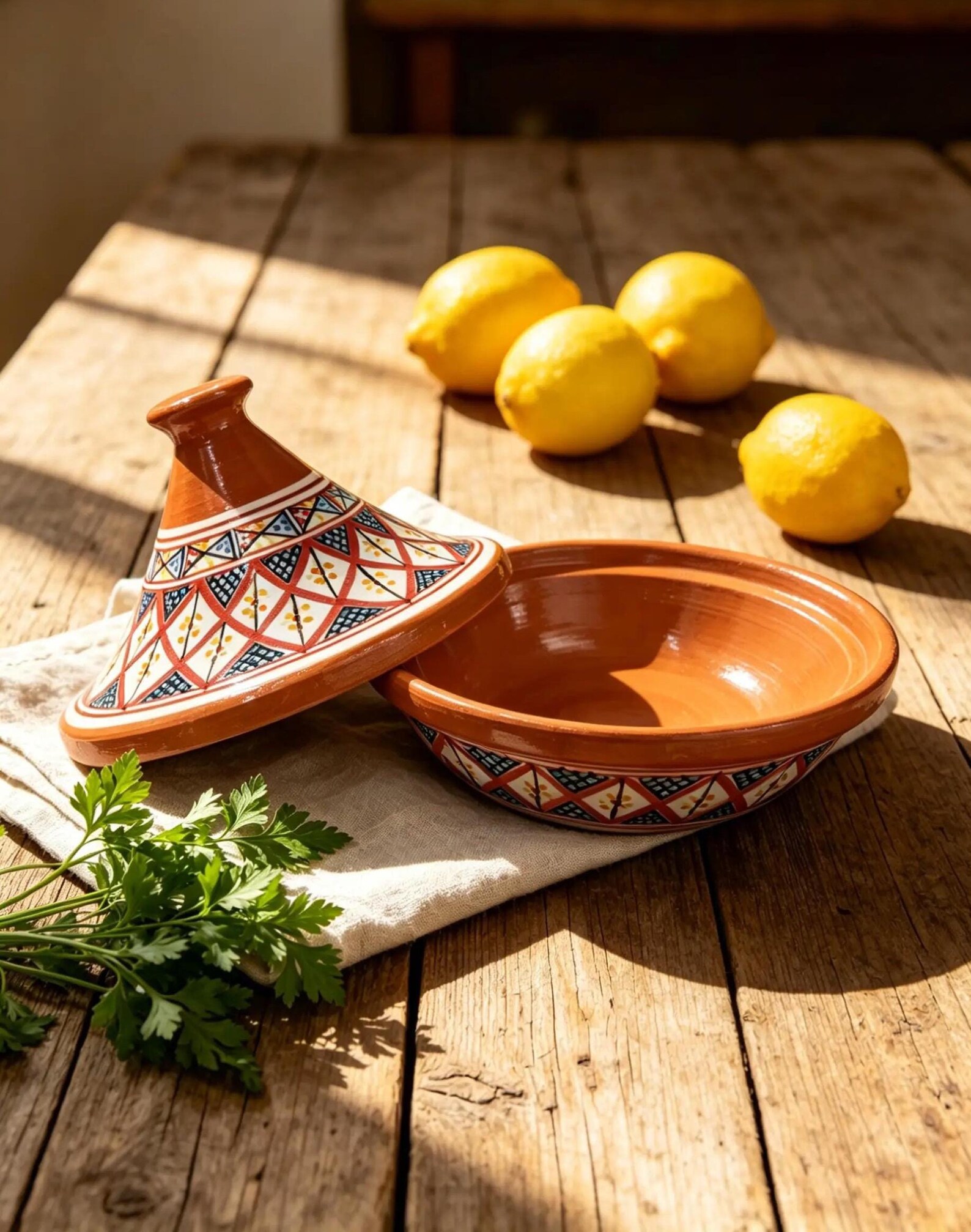 Amazigh Hand-Painted red Ceramic Cooking Flame-Proof Tagine 30cm