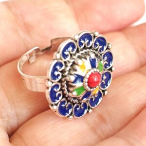 Amazigh Ring in métal argenté émaillé kabyle- - berbère