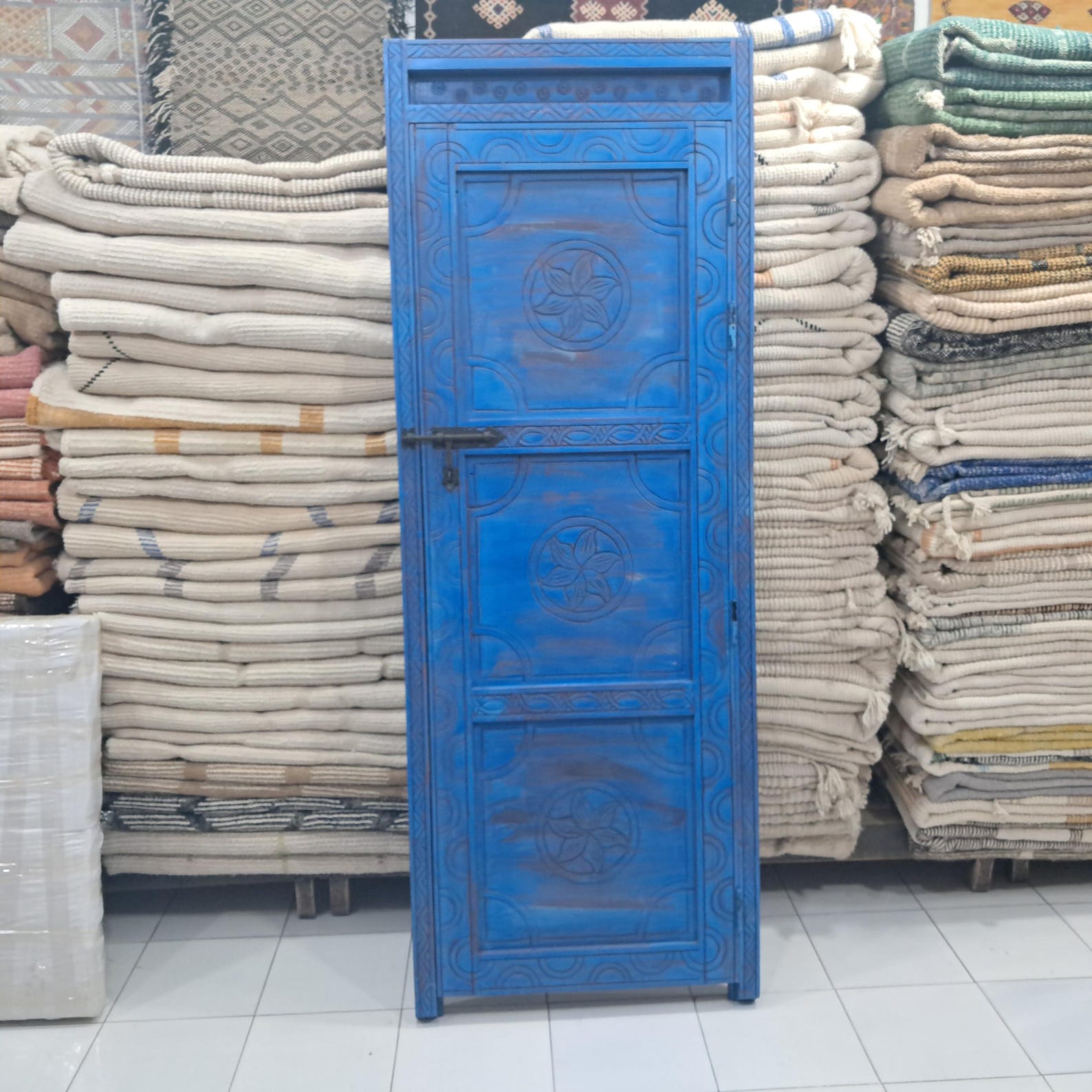 Berber Handcrafted Redwood Door Carved Interior Decor Blue