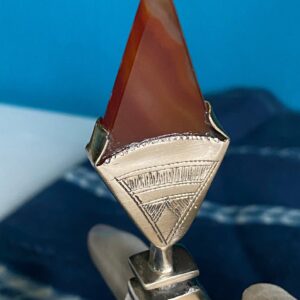 Amazigh Gigantic Carnelian Agate & Silver Tuareg Ring Amulet Hair Ornament Necklace