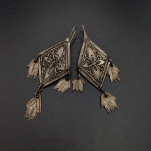 Berber Antique chiseled silver Hamsa Morocco Eye earrings