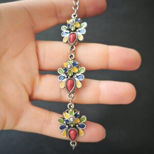 Handmade Amazigh Kabyle Berber Stainless Steel Red Coral Enamel Bracelet