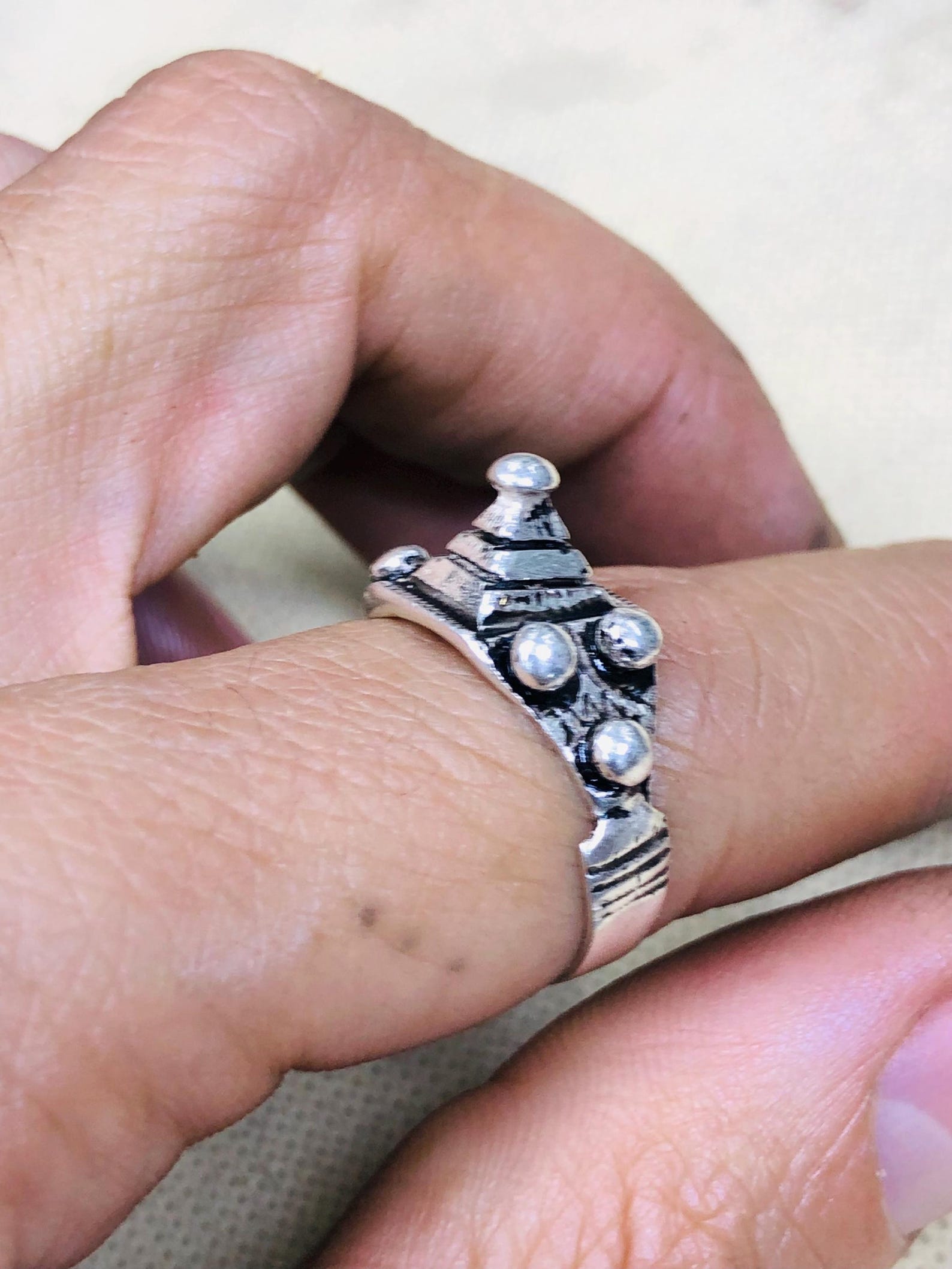 Handmade Amazigh Berber Solid Silver Geometric Pyramid Cone Ring