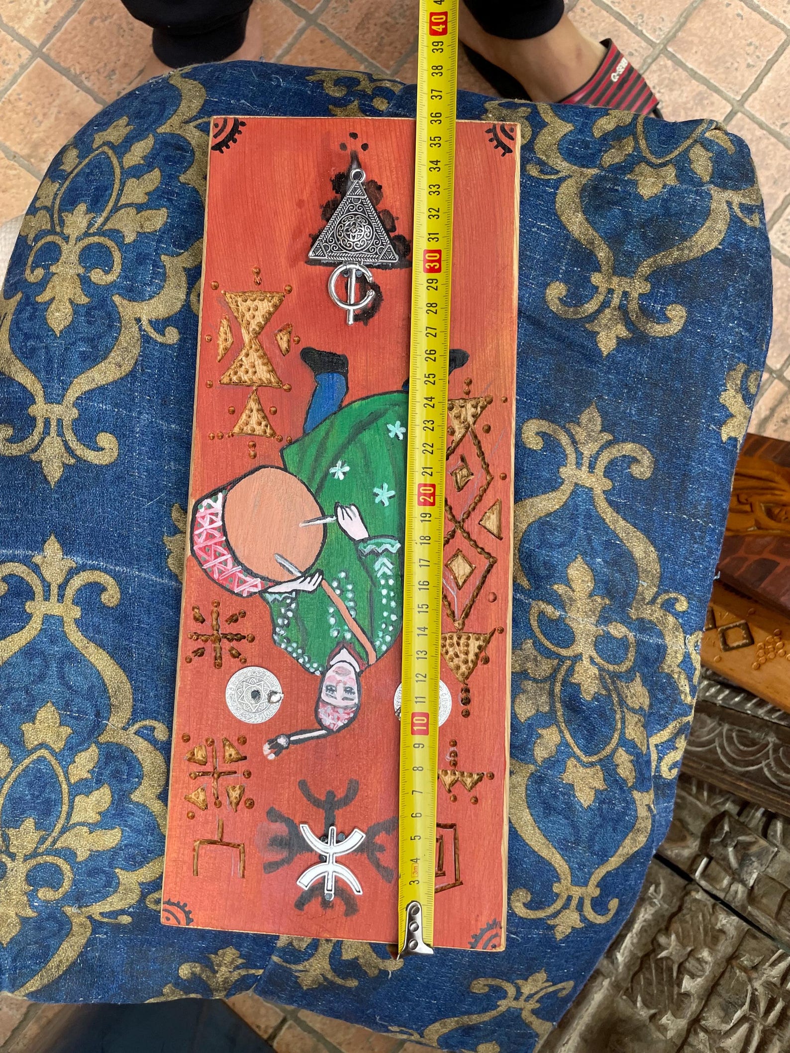 Berber Hand-Painted Wooden Musician Drum Wall Art Decor