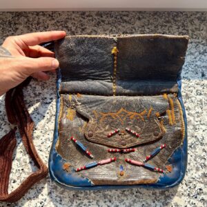 Berber Rare Vintage Handmade Leather Beaded Purse Bag