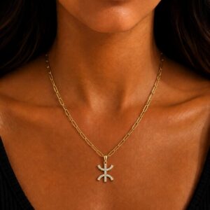 Amazigh Tifinagh Yaz Sparkling Zirconium Stainless Steel Pendant Necklace