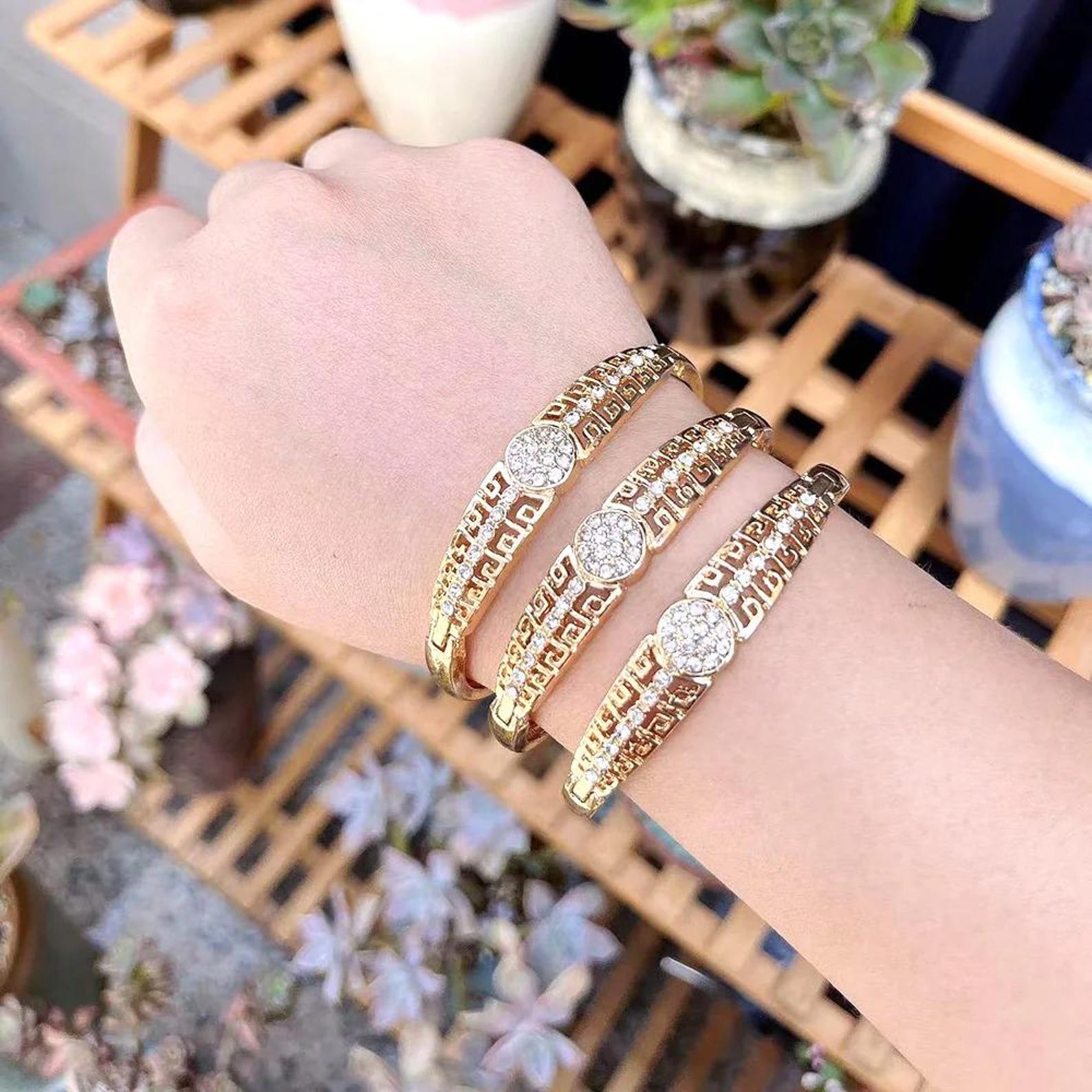 Berber Sunspicems Gold Color Arabic Bangle Crystal Bracelet