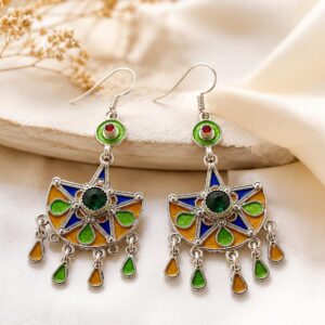 Berber Handmade 925 Sterling Silver Colorful Enamel Dangle Earrings