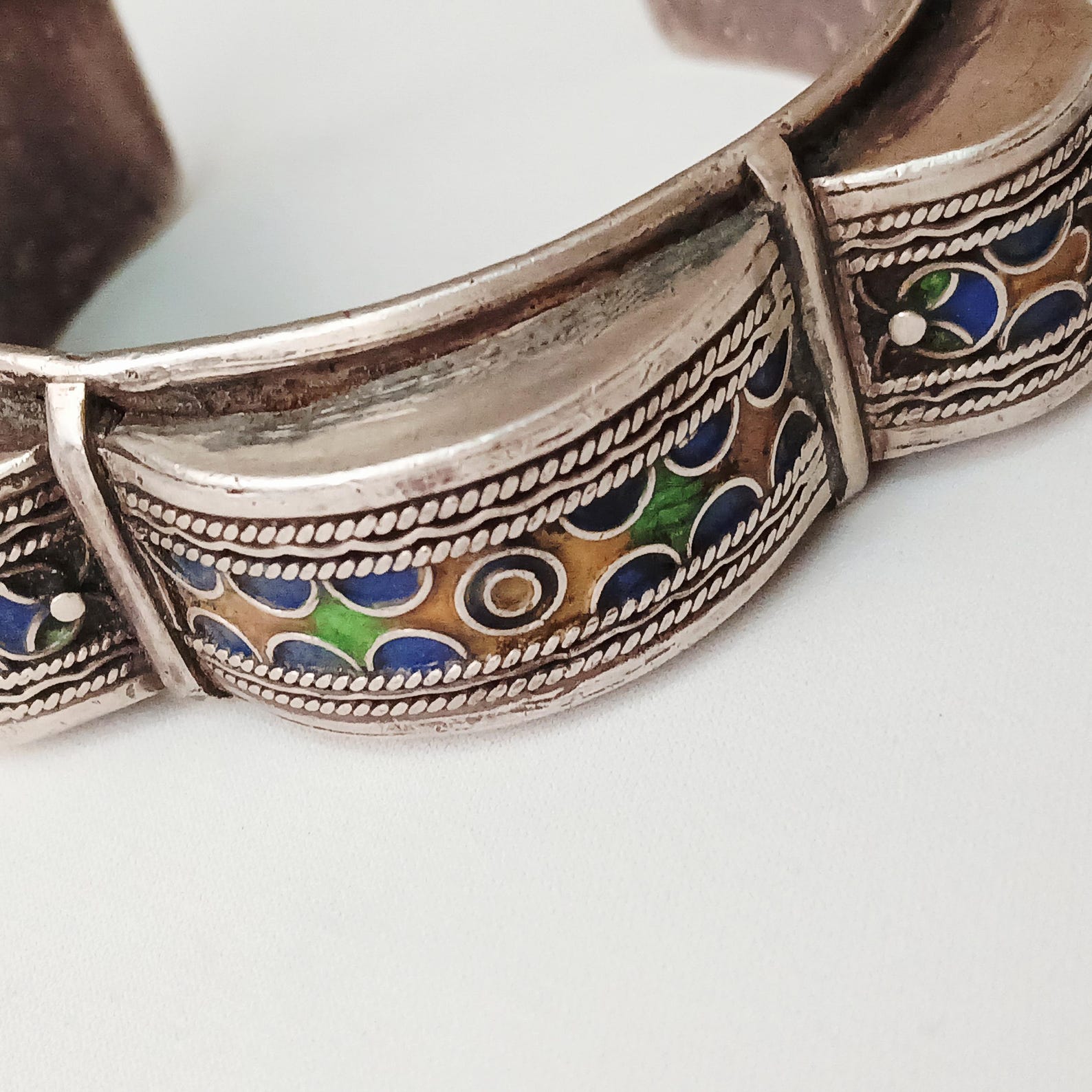 Berber Vintage Enameled Silver Cuff Bracelet for Everyday Personal Jewelry Styling