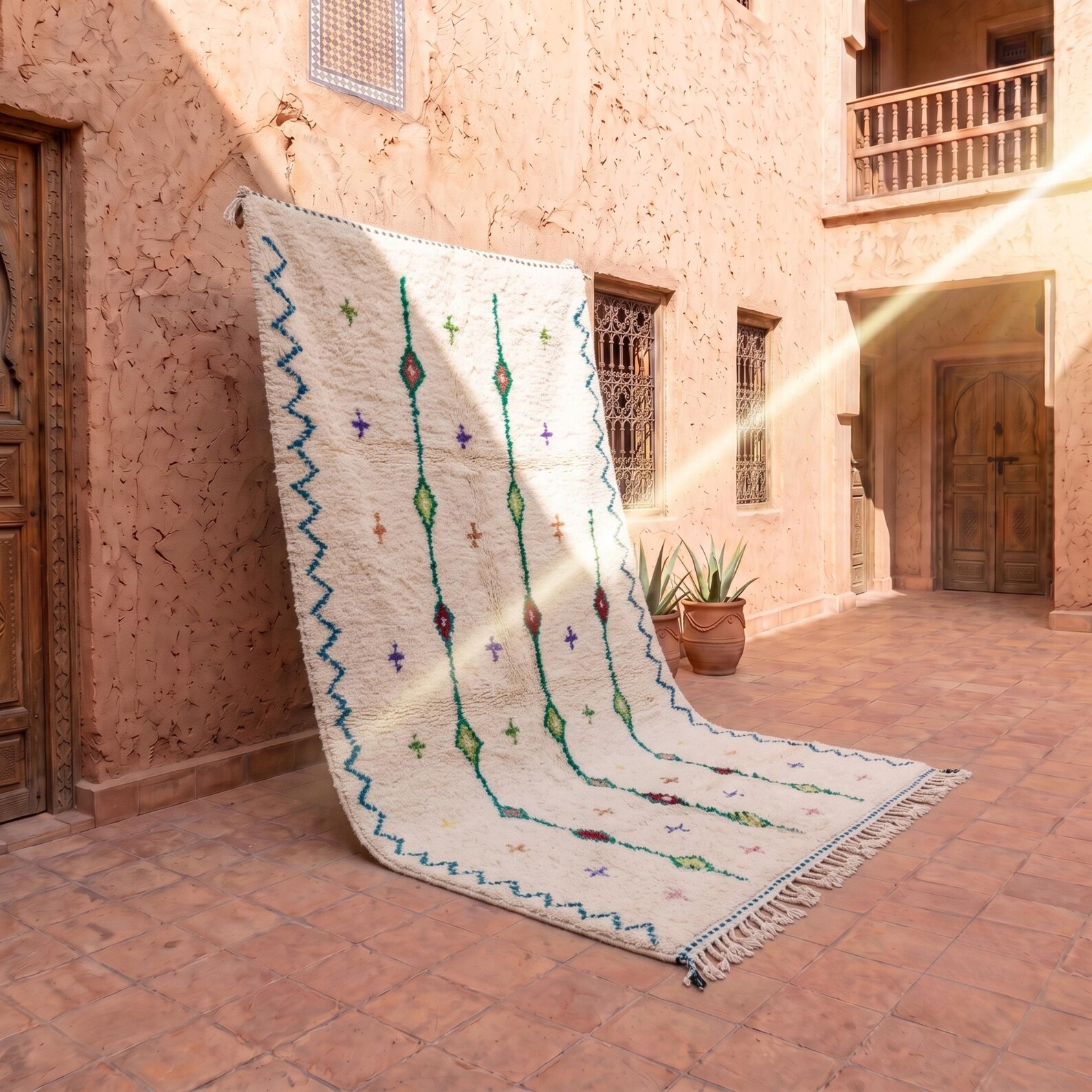 Berber Azilal Diamond Tribal Symbol Wool Colorful Rug
