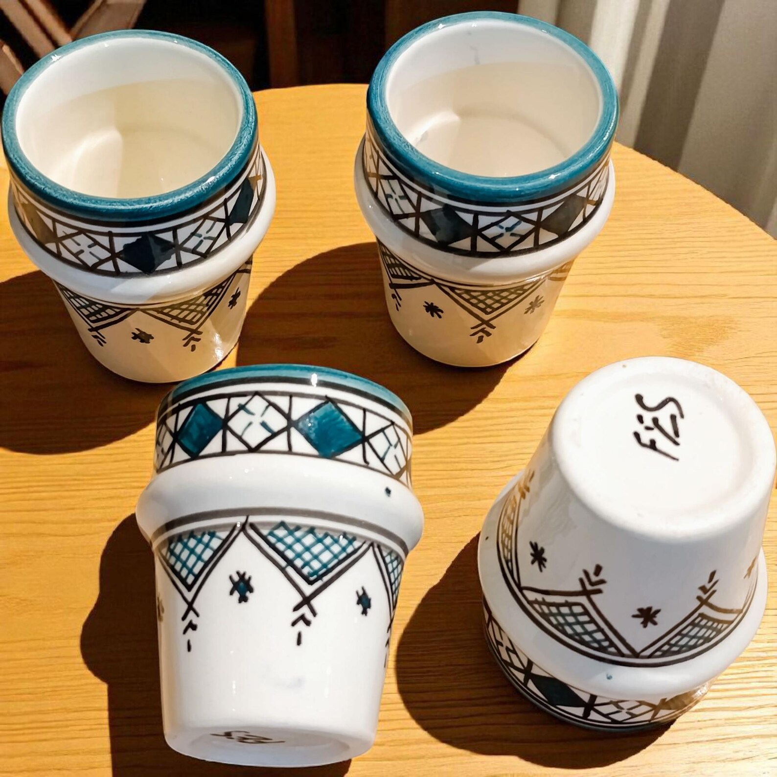 Berber Handmade Ceramic Cups Green Pottery Set Mug