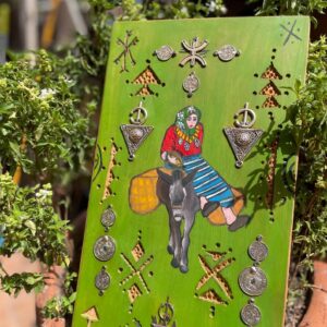 Berber Hand-Painted Wooden Donkey Market Scene Wall Art