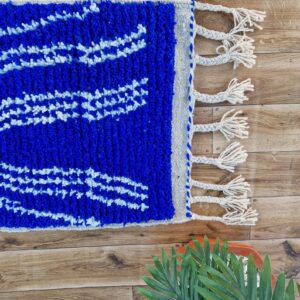 Amazigh Royal Blue Wool Tribal Handwoven Runner Rug