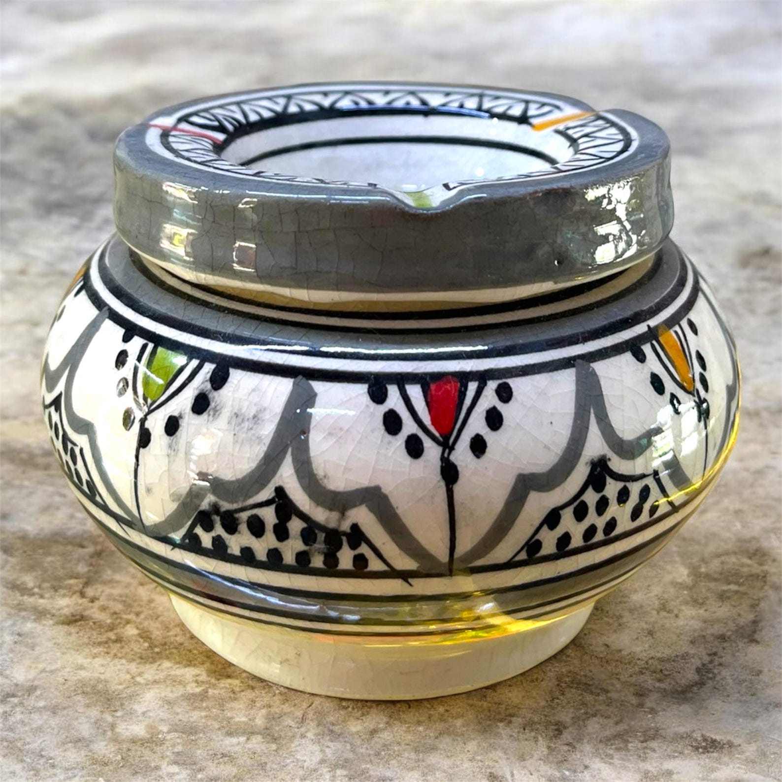Amazigh Handmade Ashtray Hand Painted Pottery Ceramic Piece