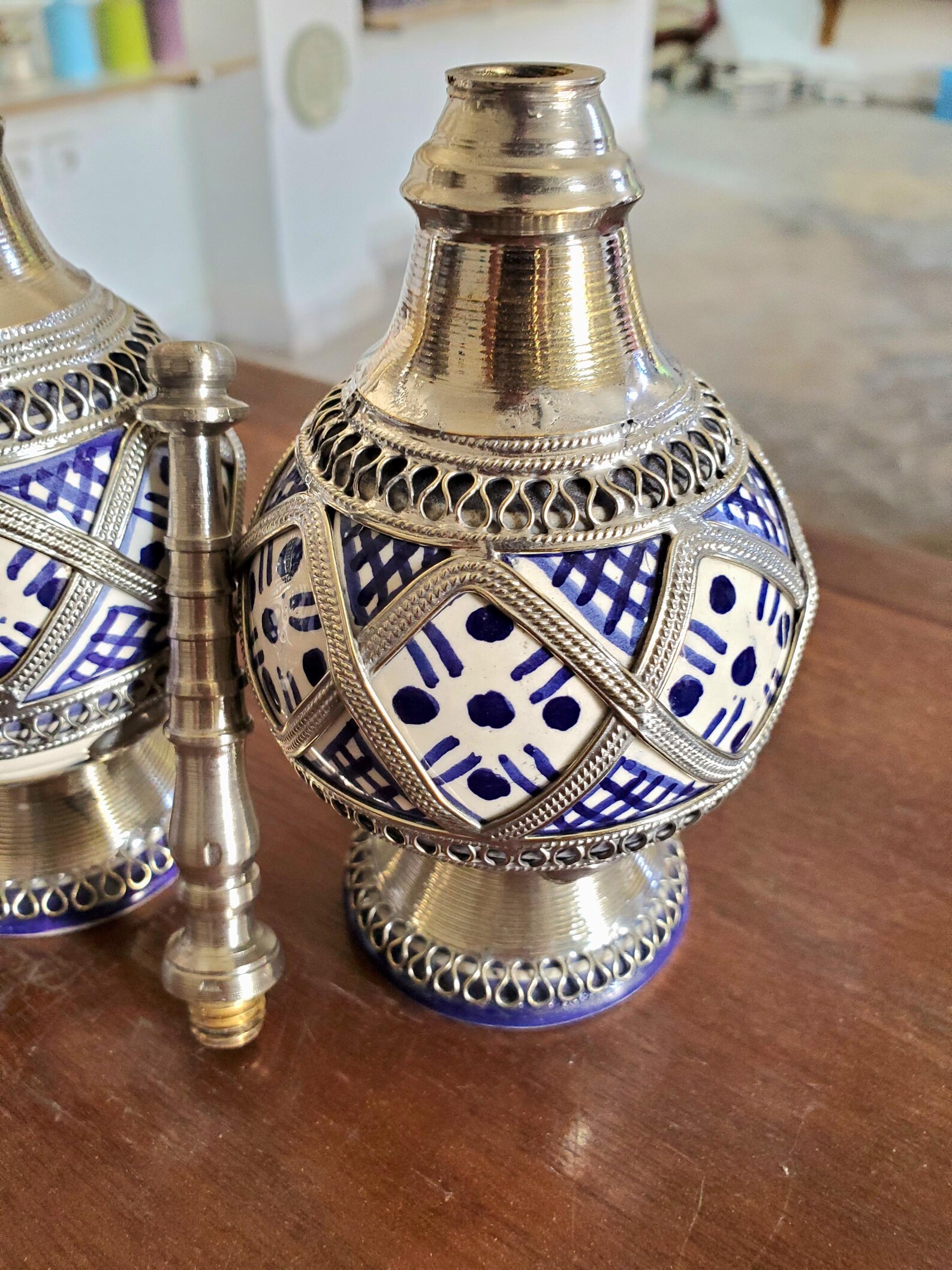 Amazigh White Metal Pottery Perfume Sprayer Set of Two Dispenser