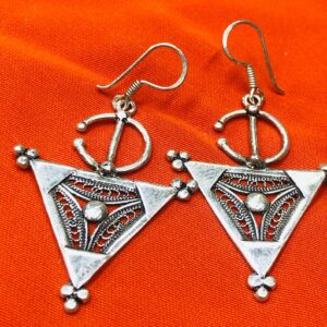 Handmade Amazigh Berber Tuareg Silver Tazrzit Dangle Earrings for Women