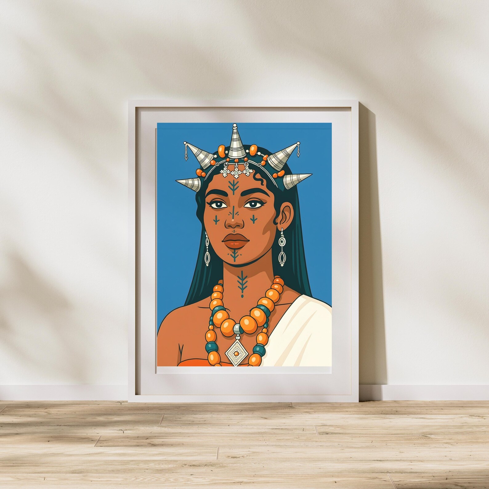 Berber Woman Face Tattoo Illustration Digital Wall Art Print