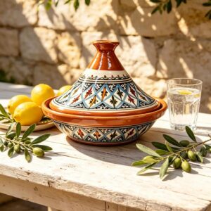 Berber Hand-Painted Ceramic Flame-Proof Stovetop Oven Tagine 30cm