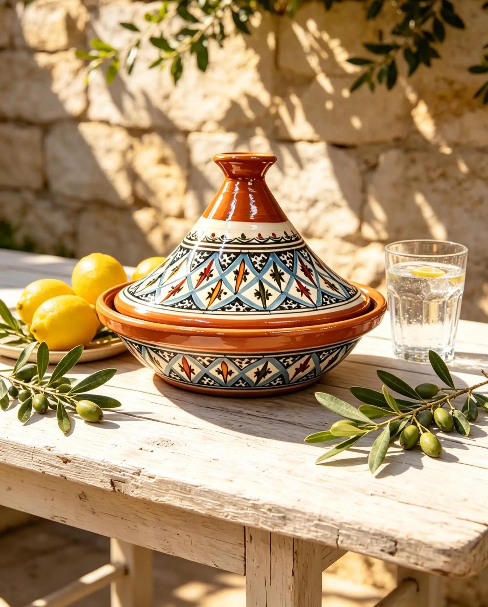 Berber Hand-Painted Ceramic Flame-Proof Stovetop Oven Tagine 30cm
