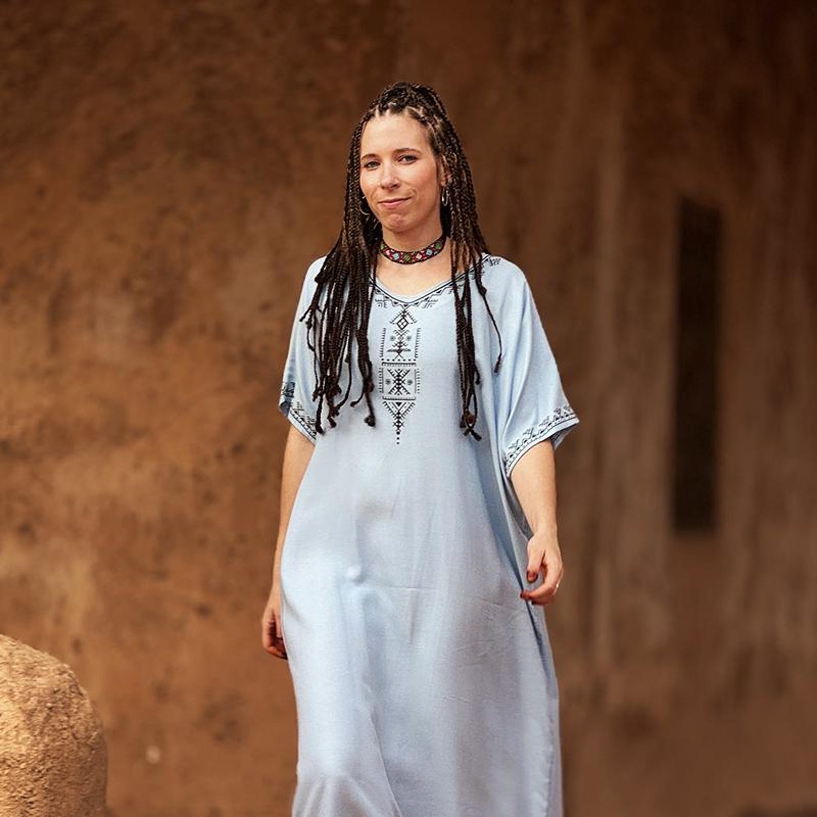 Berber Handmade Cotton Symbol Screen Printed Gandora Kaftan