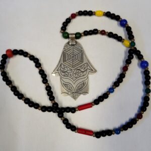 Amazigh Main de Fatima Silver Necklace with Glass Beads