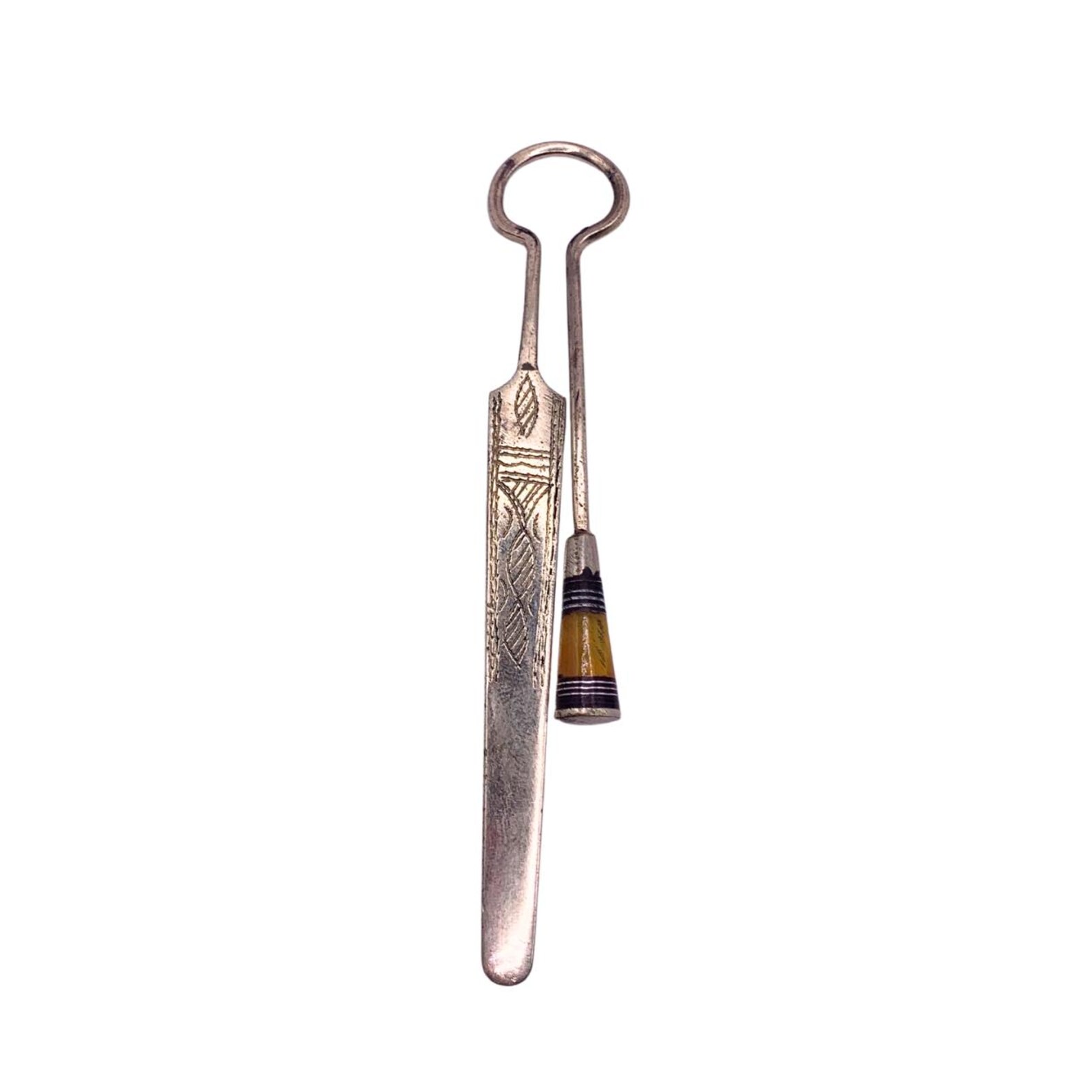 Berber Tuareg Hand-Engraved Metal Round Yellow Glass Vintage Bookmark