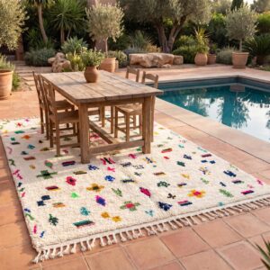 Handmade Amazigh Berber Tifinagh Geometric Natural Wool Area Rug