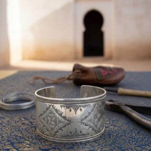 Berber Silver Cuff Handmade Traditional Engraved Wide Bracelet