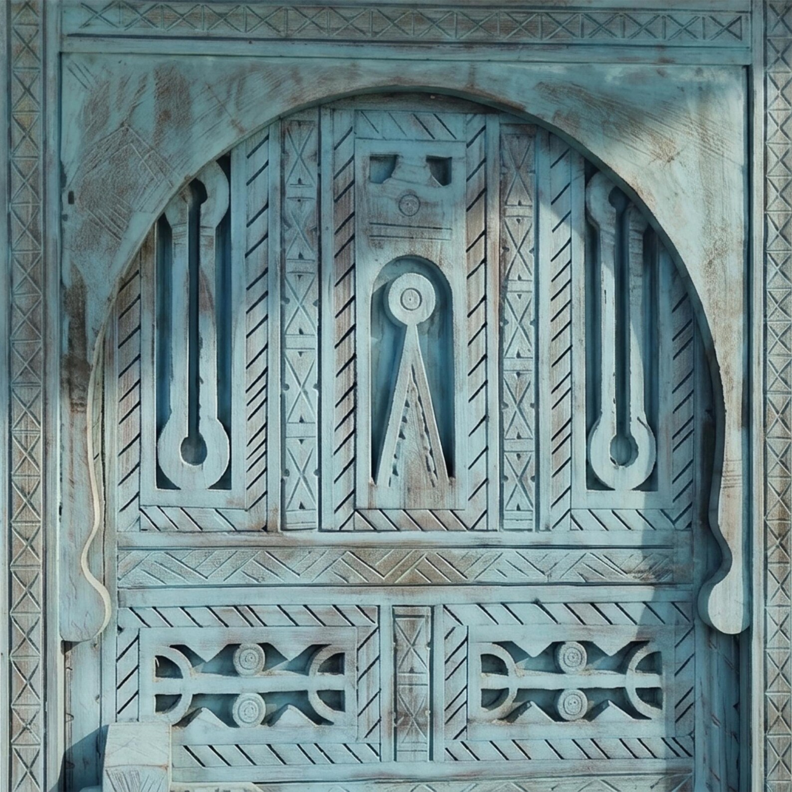 Berber Hand-Carved Turquoise Wooden Door Arched Entryway Rug