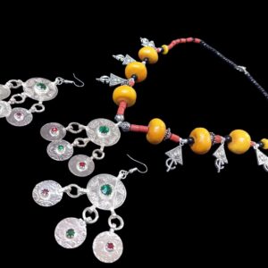 Berber Necklace and Traditional Jewelry Amber Earrings Set
