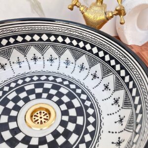 Amazigh Hand Painted Checkerboard Bathroom Sink Basin Ceramic Ring