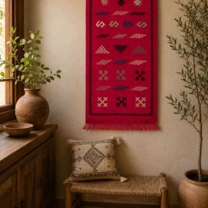 Amazigh Pink Cashmere Handmade Geometric Accent White Rug