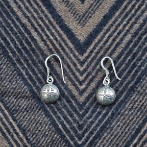 Amazigh Handcrafted Silver Engraved Geometric Symbol Dangle Earrings