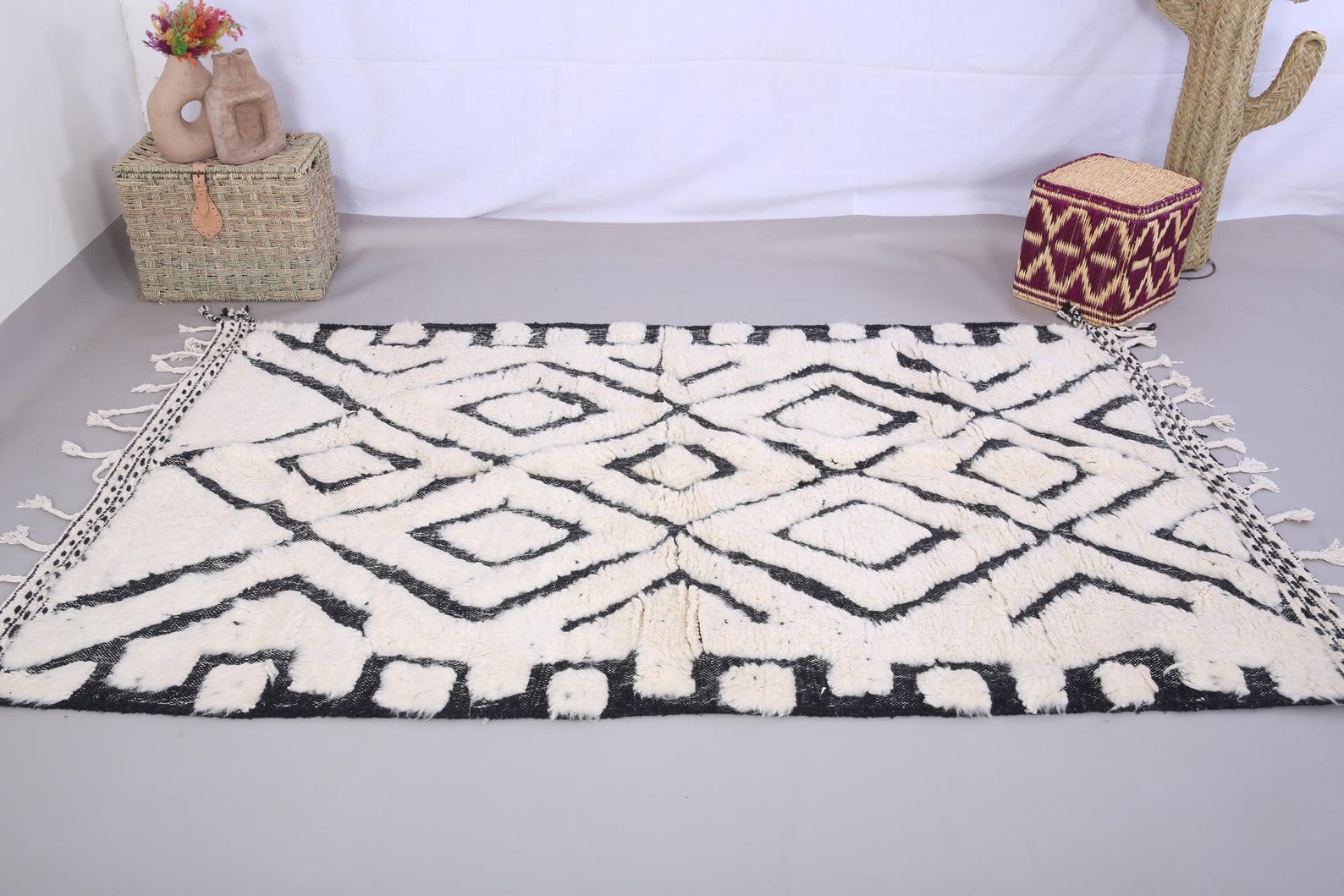 Custom Amazigh Berber Wool Neutral Living Room Geometric Handmade Rug