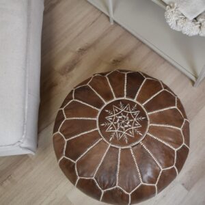Amazigh Artisanal Leather Handmade Delivered stuffed Ottoman Pouf