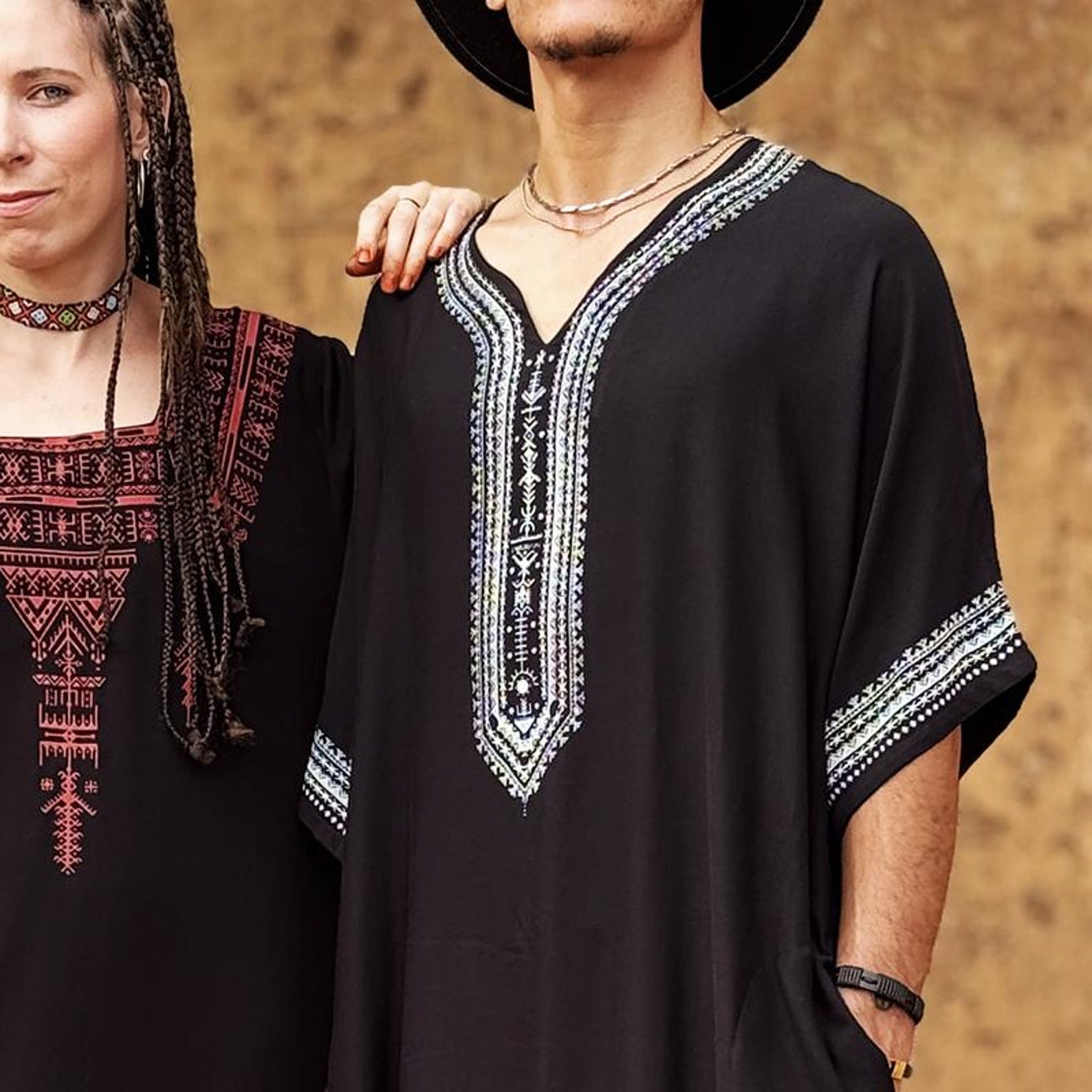 Berber Men Handmade Cotton Screen Printed Gandora Kaftan
