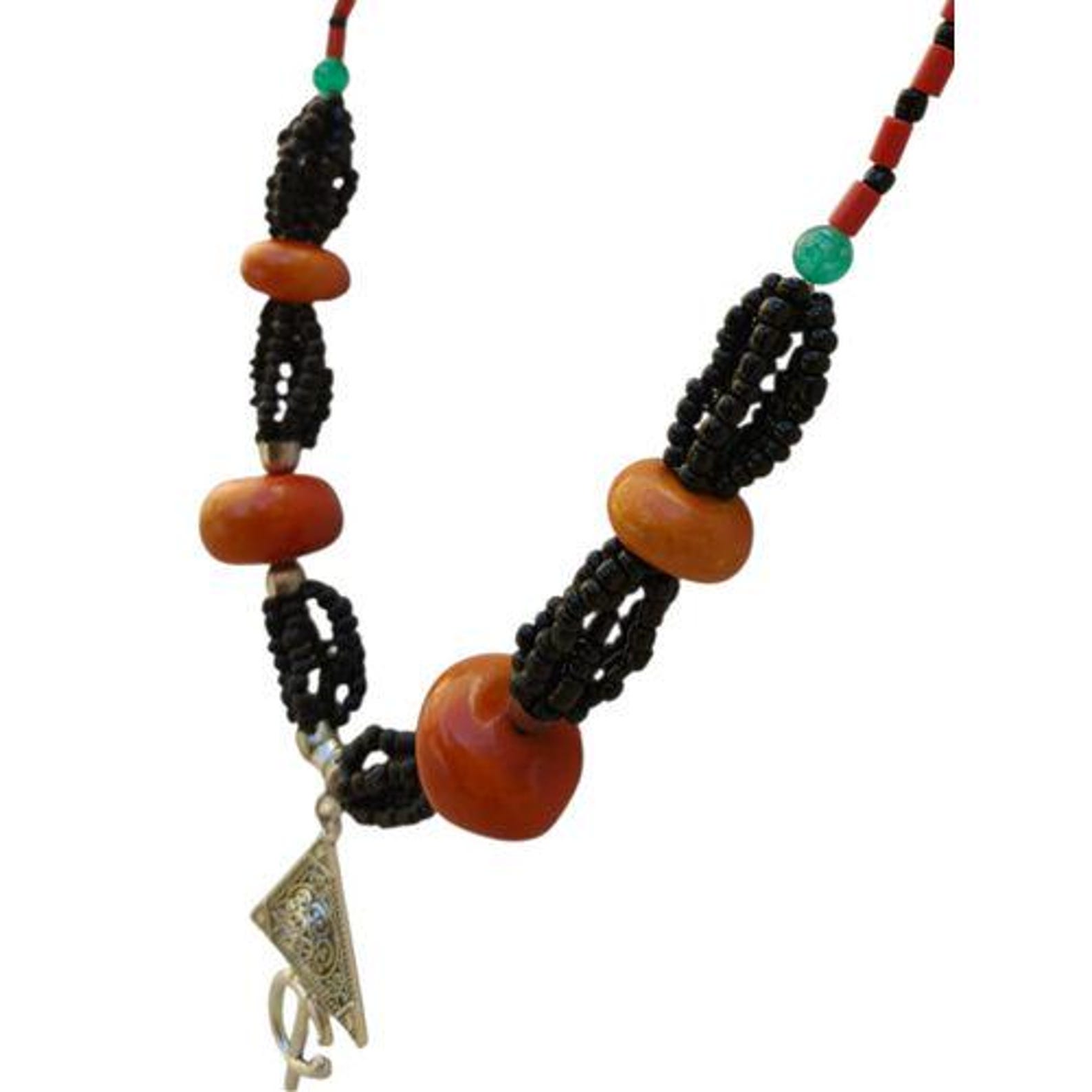 Amazigh The Souss Heritage Necklace Authentic with Silver Plated Tazarzit Amber Accents