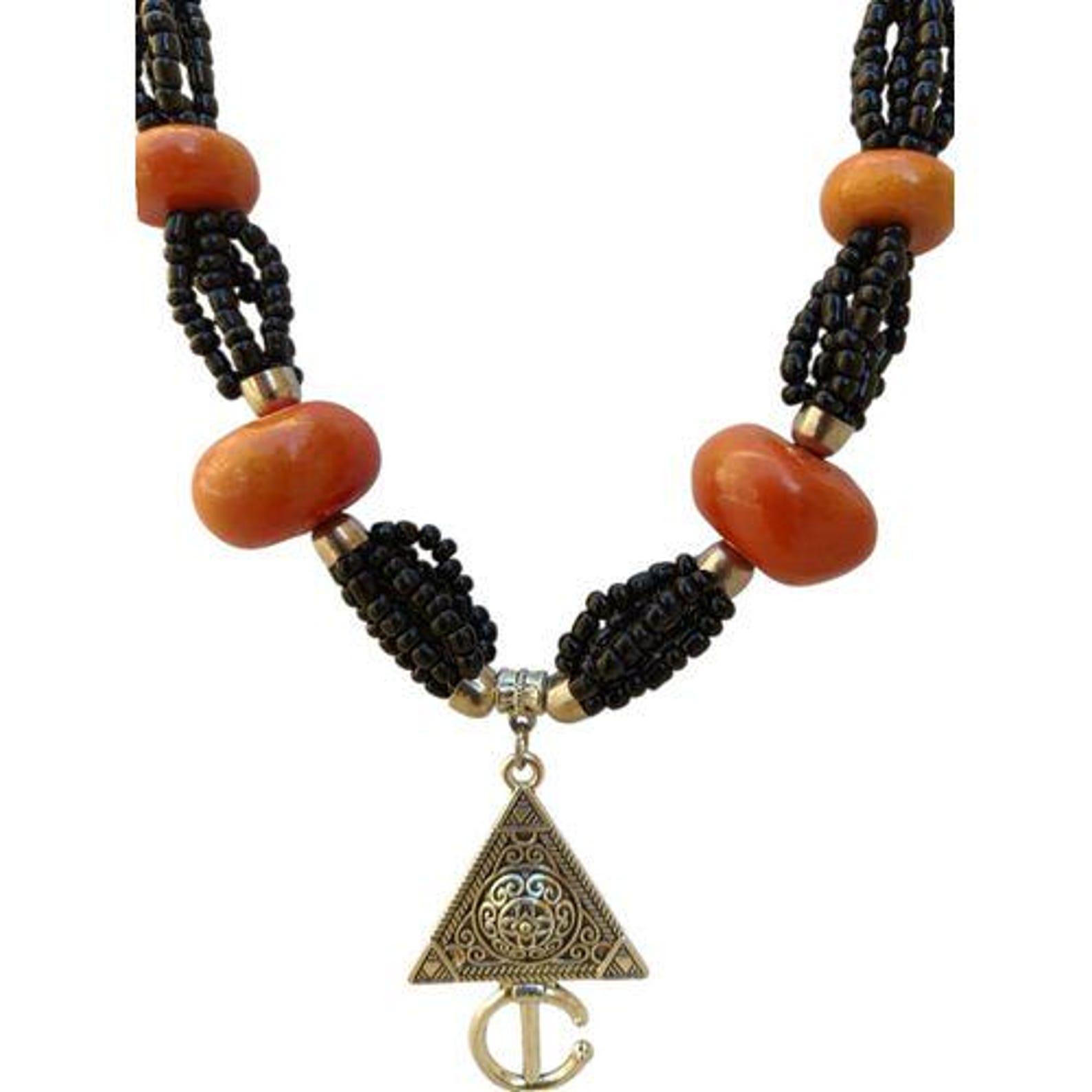 Amazigh The Souss Heritage Necklace Authentic with Silver Plated Tazarzit Amber Accents
