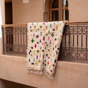 Handmade Amazigh Berber Tifinagh Geometric Natural Wool Area Rug