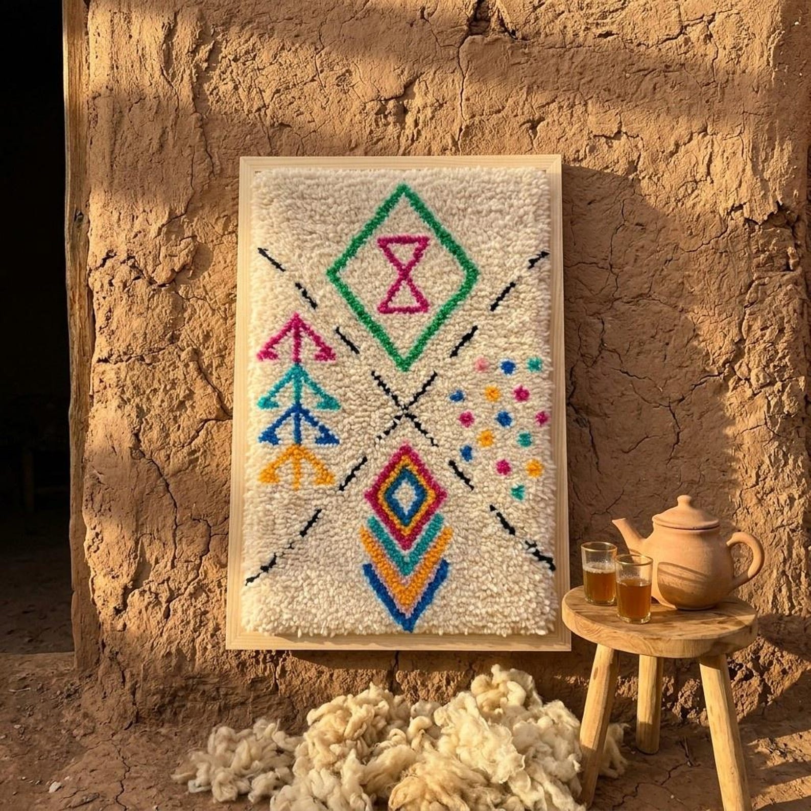 Berber Hand Knotted Symbol Wool Tapestry Wall Art