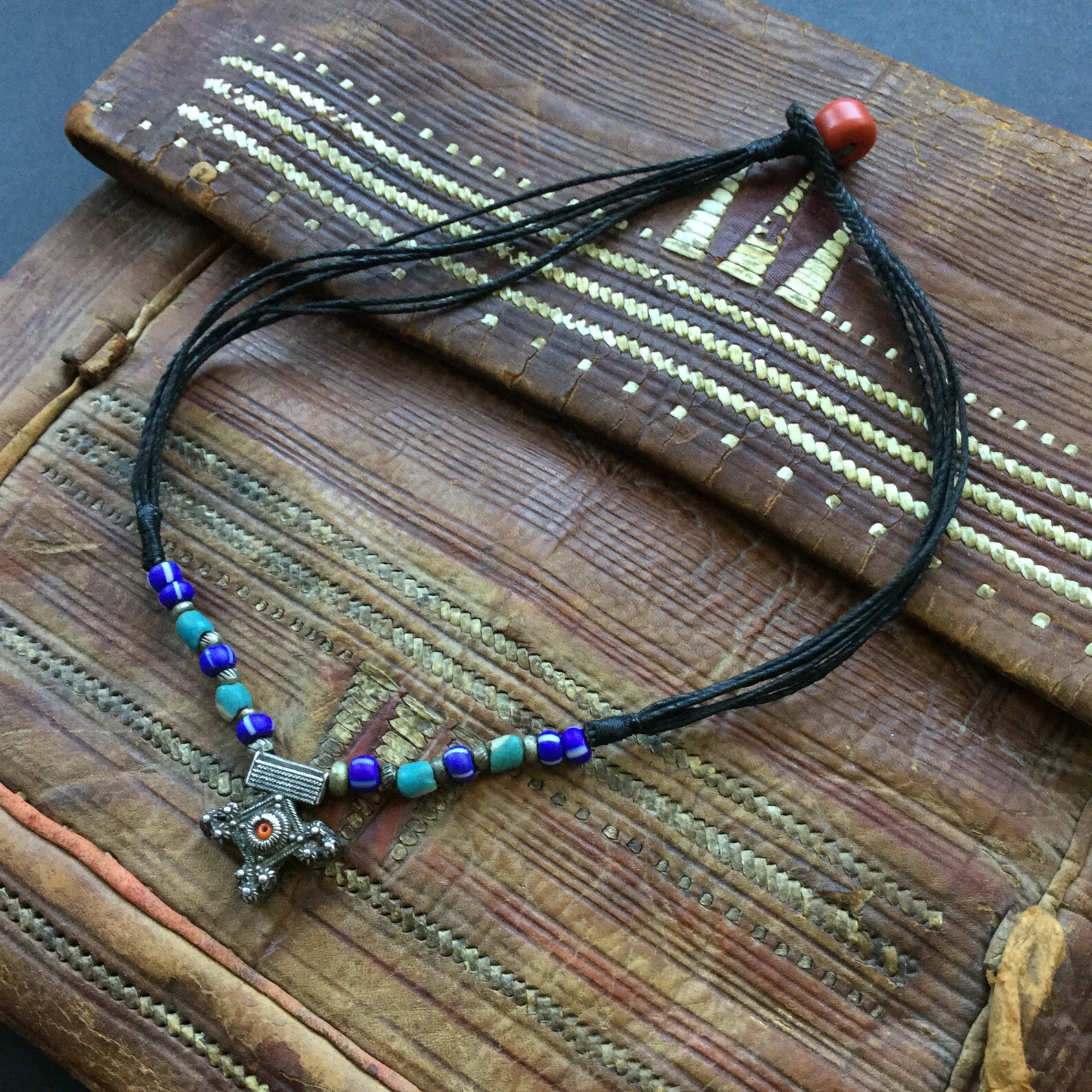 Berber Mauritanian Cross Silver Bead Amulet Necklace Jewelry