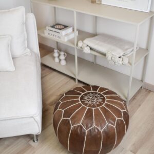 Amazigh Artisanal Leather Handmade Delivered stuffed Ottoman Pouf