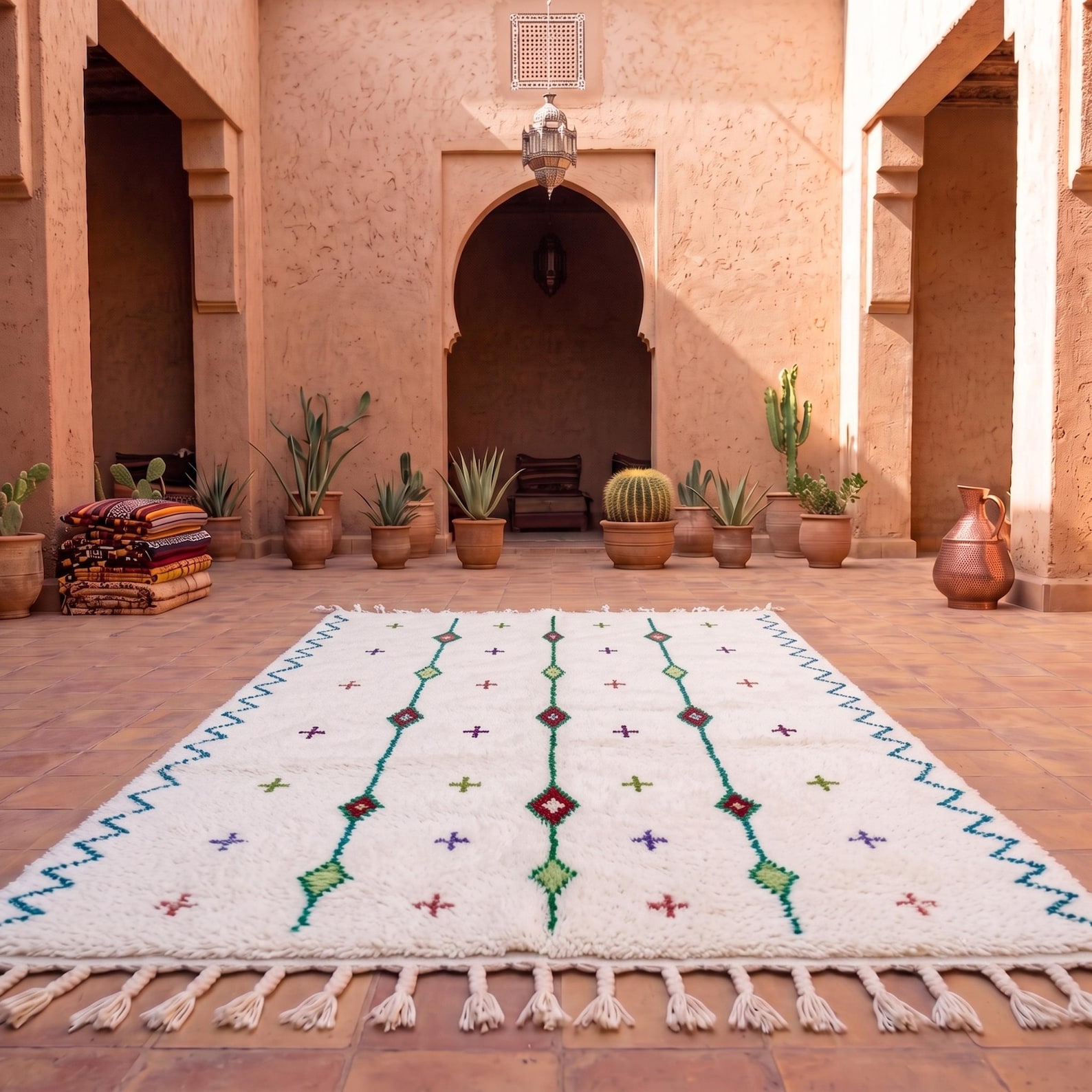Berber Azilal Diamond Tribal Symbol Wool Colorful Rug