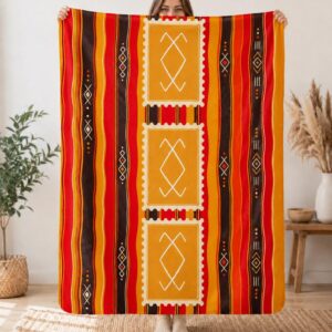 Kabyle Berber Amazigh Sherpa Textile Throw Orange Red North African Blanket