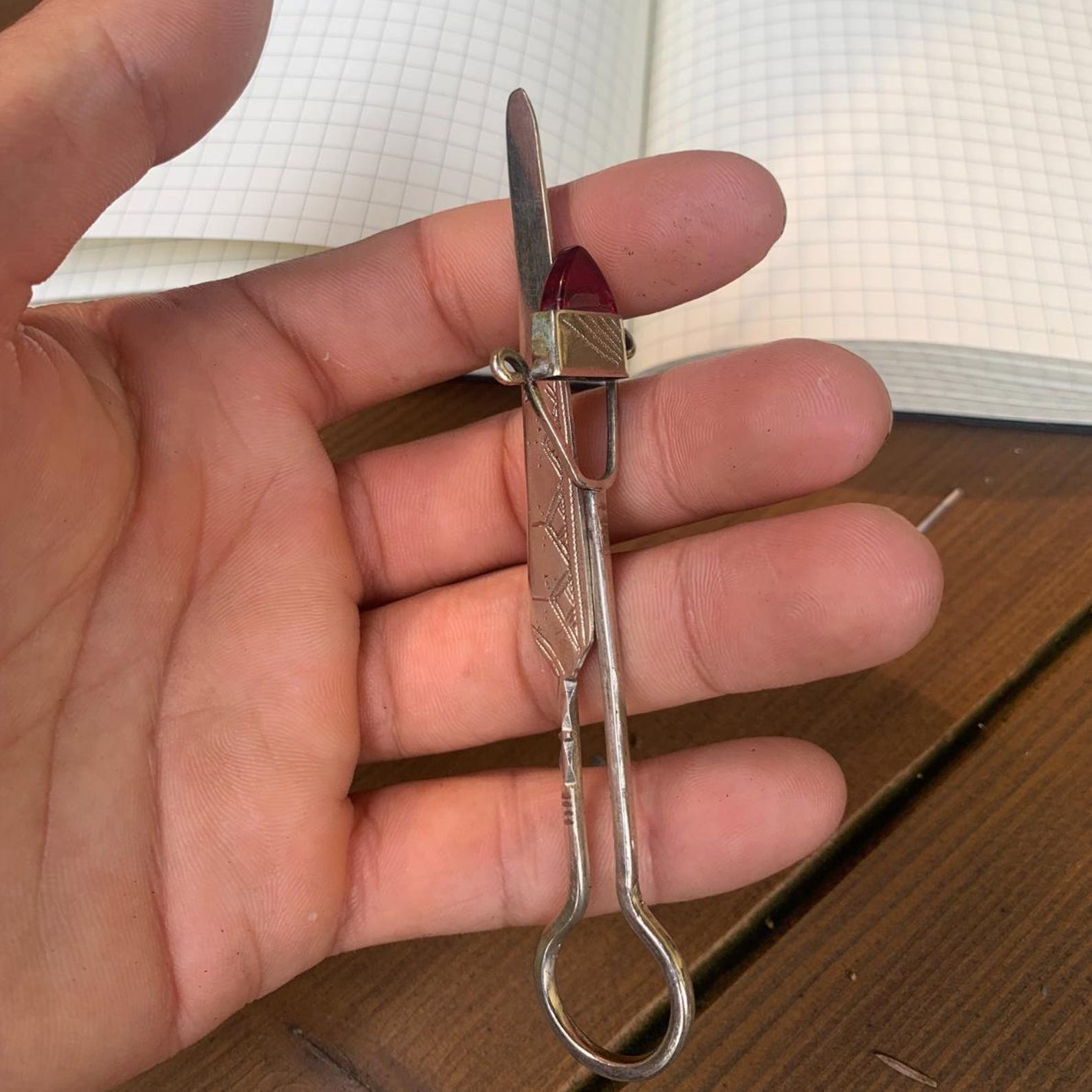 Berber Handmade Tuareg Engraved Metal Red Stone Bookmark