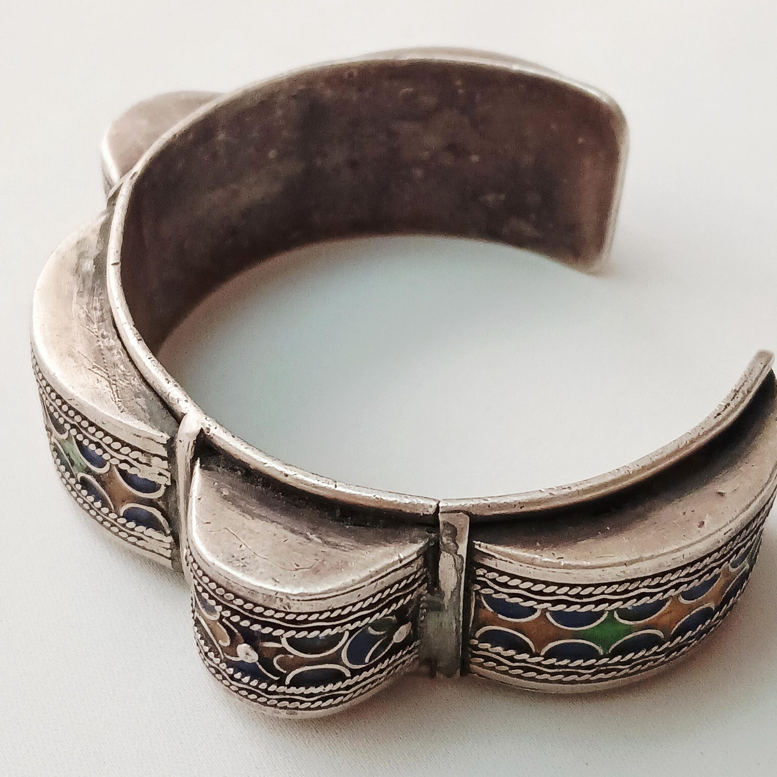 Berber Vintage Enameled Silver Cuff Bracelet for Everyday Personal Jewelry Styling