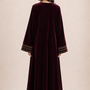 Amazigh Burgundy Velvet Crystal Embroidered Bridal Takchita Kaftan