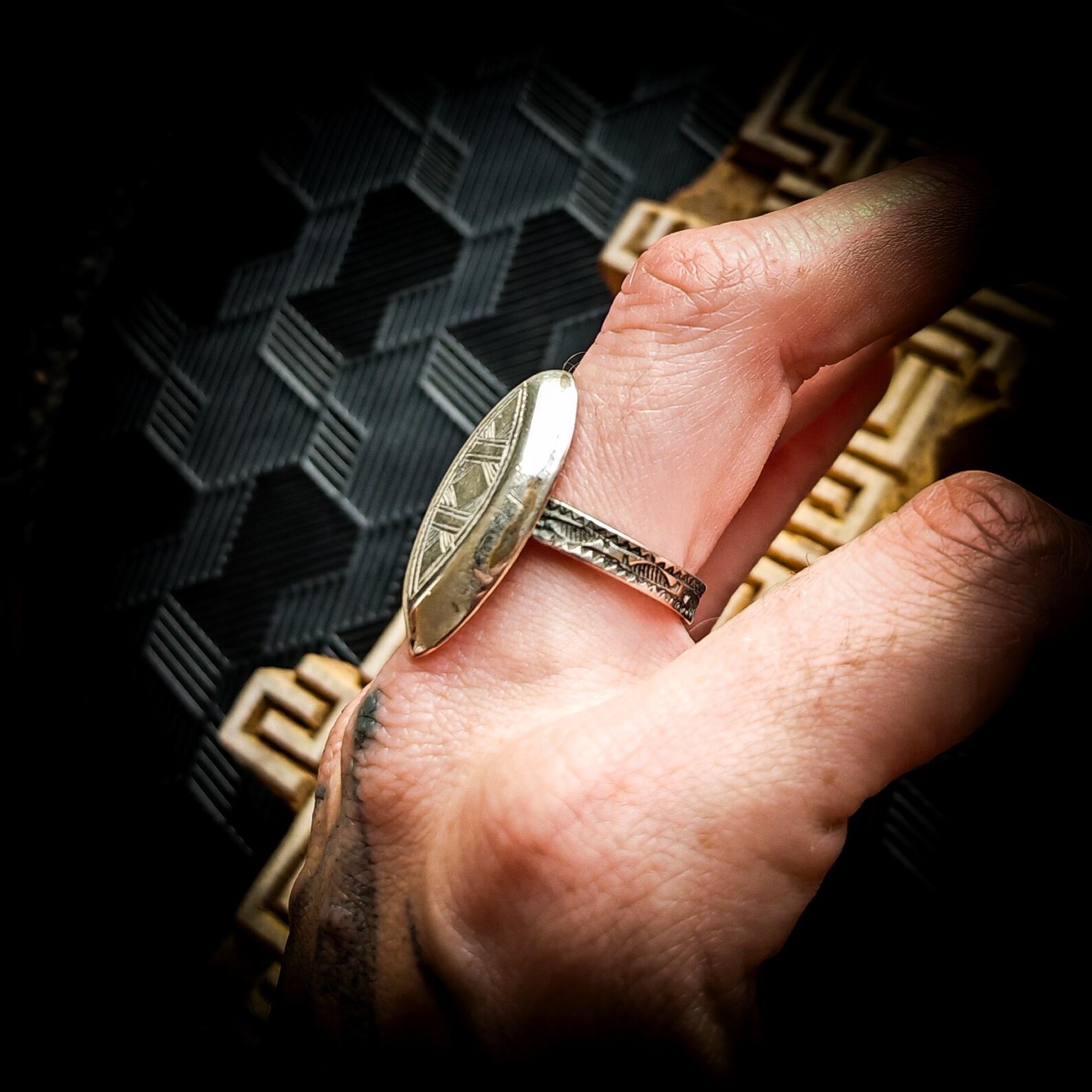 Amazigh White Brass Marquise Shapes Original Vintage Ring