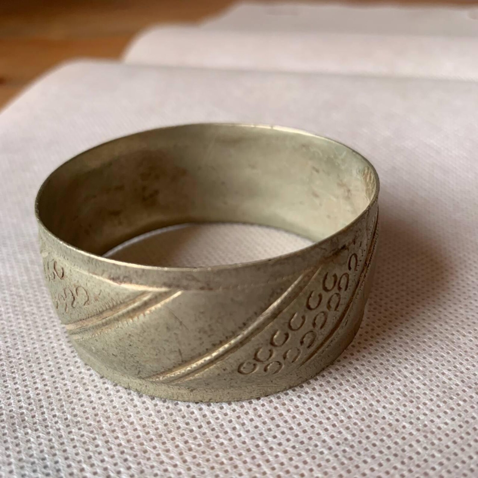 Berber Antique Twisted Crescent Stamp Dots Silver Bracelet