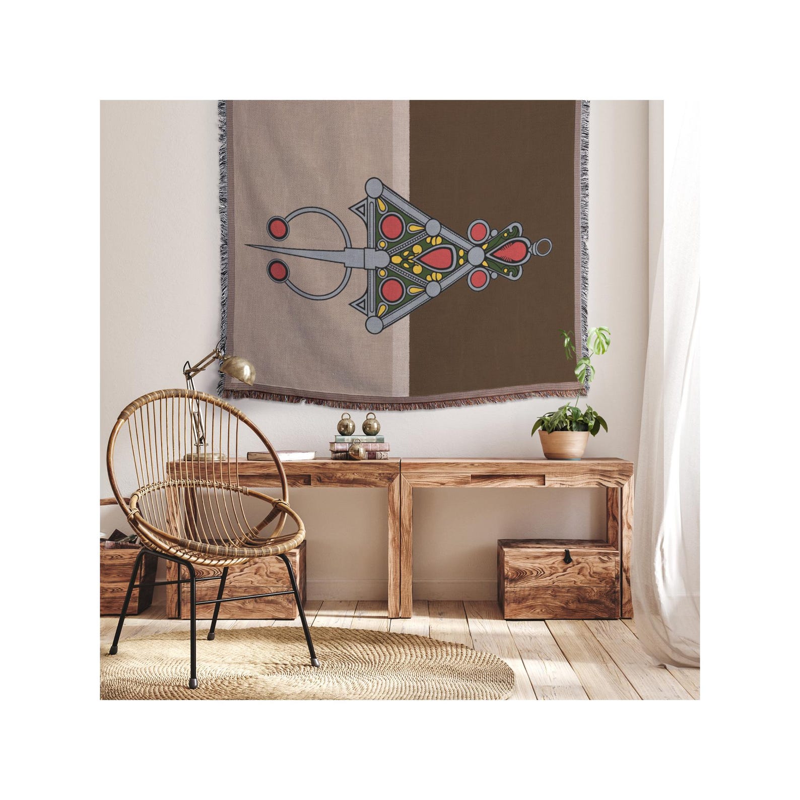 Berber Kabyle Earth tones Fibula Woven Throw Blanket